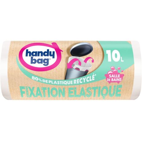 HANDY BAG 15 rotoli di sacchetti per la spazzatura da 10 litri, 80% plastica riciclata, chiusura elastica, adatti per piccoli bidoni, 40 x 40 cm