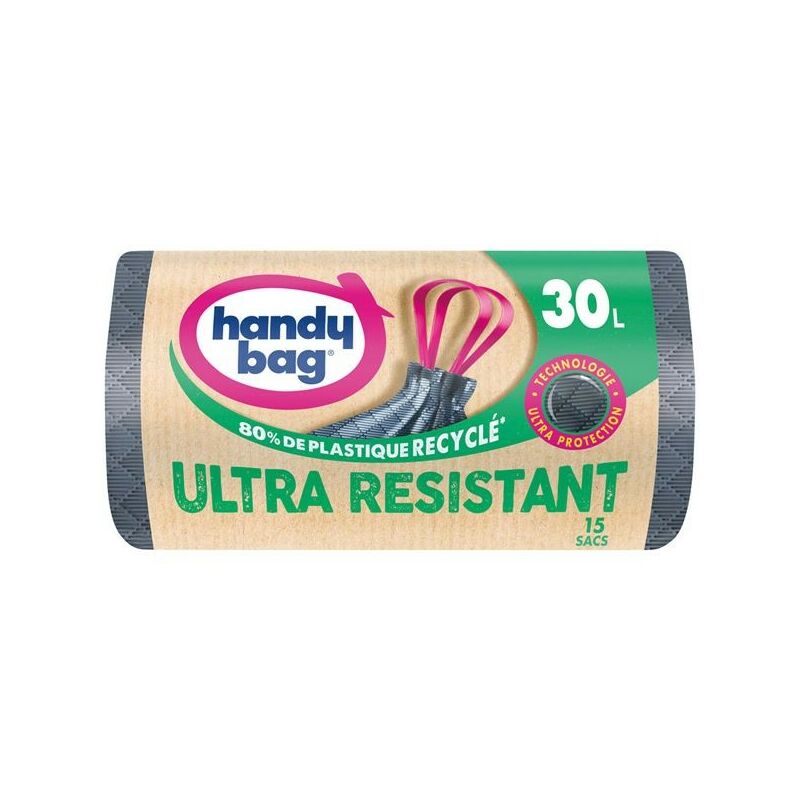 Sac poubelle poignées coulissantes ultra résistante 30l x15 - Handy Bag