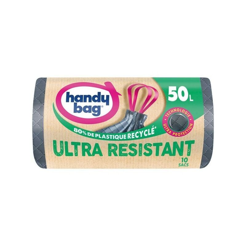 Sac poubelle poignées coulissantes ultra résistantes 50l x10 - Handy Bag