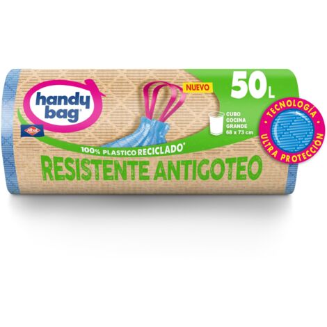 Handy Bag Sacchetti della spazzatura resistenti a prova di polvere per bidoni della spazzatura da cucina con nastro autobloccante e triplo strato, resistenti e antigoccia, 100% plastica riciclata, 50