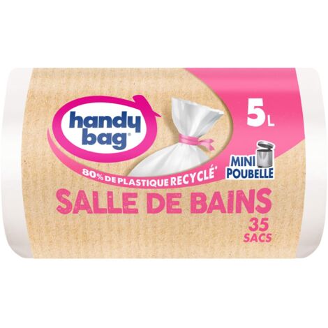 Handy Bag - Sacchetti per la spazzatura del bagno a legame 5 l x 35 sacchetti - Speciale mini bidoni - Massima tenuta - Fondo a prova di perdite - 100% plastica riciclata