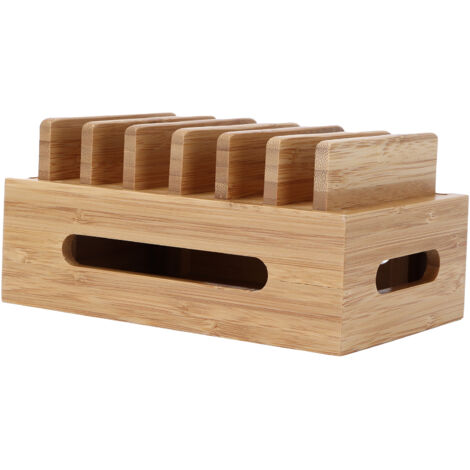 Handy- und Tablet-Ständer aus Bambus – Tragbarer Schreibtisch-Organizer aus Holz