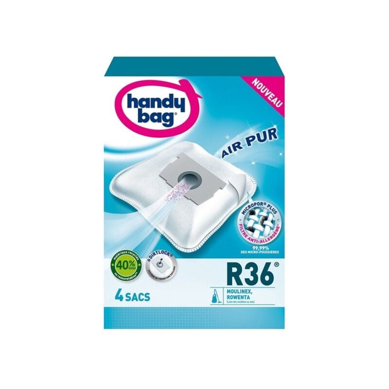 Handy Bag - Lot de 4 sac aspirateur R36 + 1 filtre rowenta et moulinex