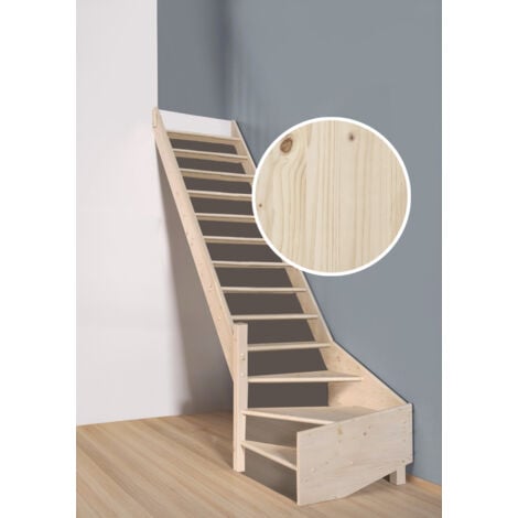 HandyStairs escalier quart tournant ouvert "Vega80" - Gauche - Hauteur 280 cm - en pin - Sans main courante