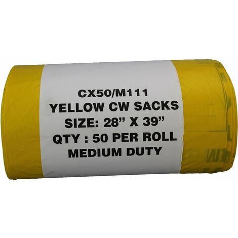 Hanfare CX50/M111 - Rotolo di sacchi per rifiuti, misura media, 90 L/5 kg, colore: Giallo (confezione da 50)