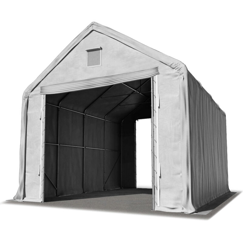 Intent24fr - Hall hangar de stockage 4 x 8 m / hauteur de côté 3m tente industrielle avec bâche pvc ignifugé env. 720g/m² gris - gris