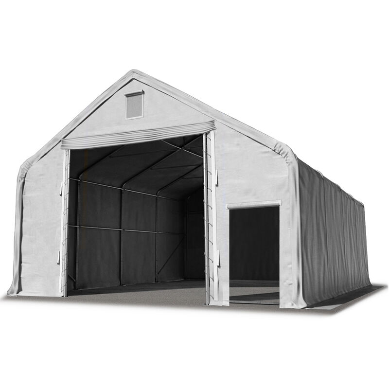 Hall hangar de stockage 8 x 12 m / hauteur de côté 3m tente industrielle avec bâche pvc ignifugé env. 720g/m² gris - gris