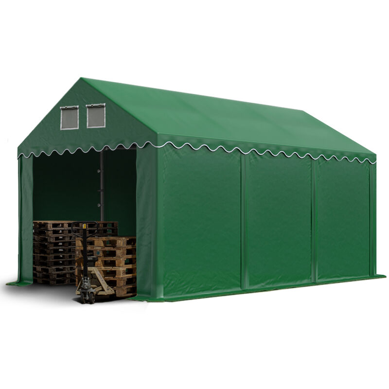Hangar tente de stockage 3 x 6 m d'élevage de 2,60m de hauteur vert fonce pvc 800 n imperméables - vert