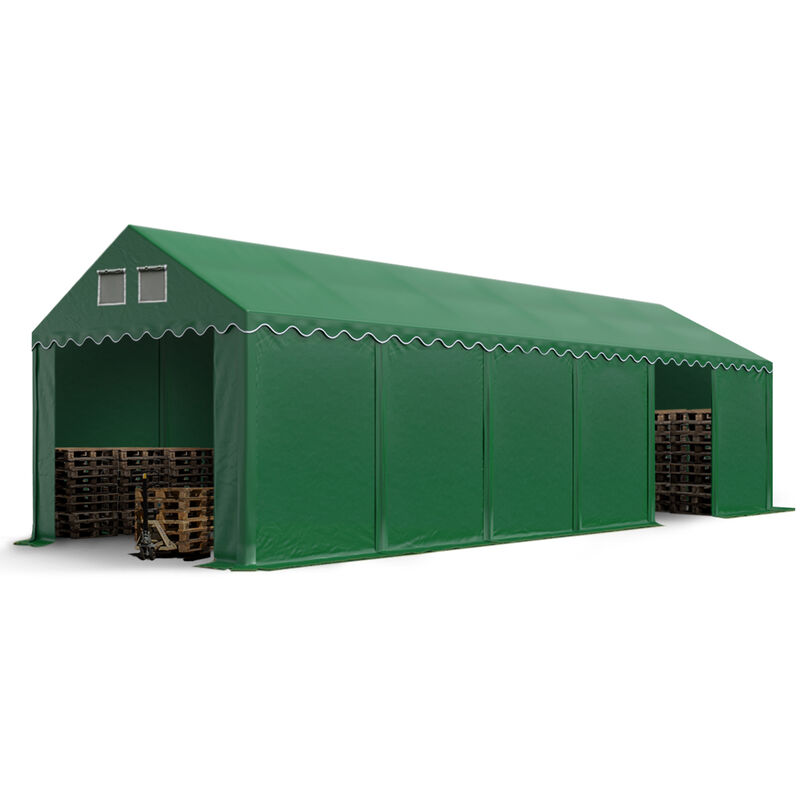 Intent24 - Hangar tente de stockage 4 x 12 m d'élevage de 2,60m de hauteur vert fonce pvc 800 n imperméables - vert