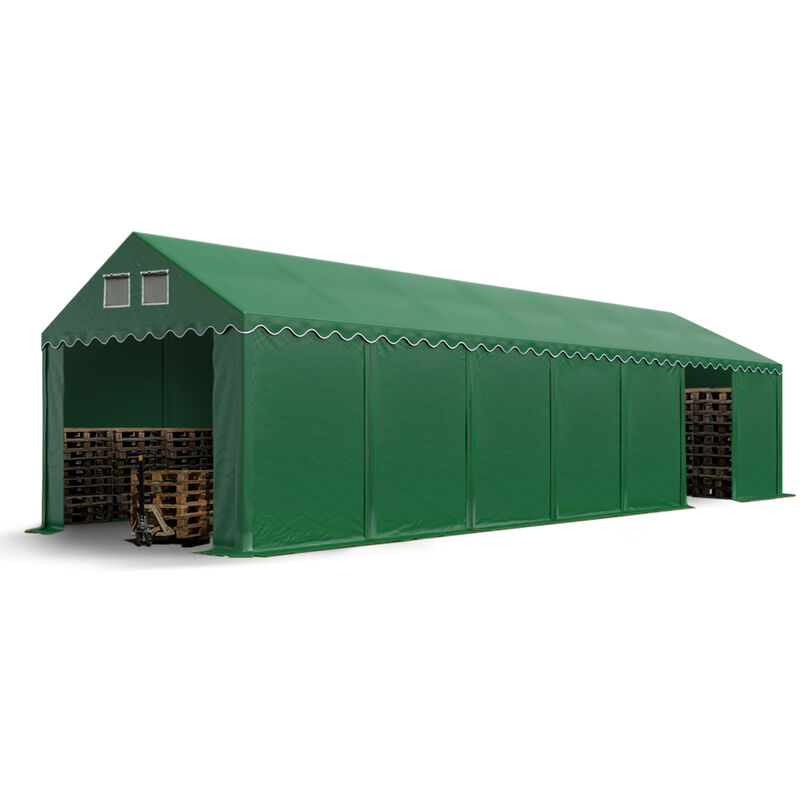 Hangar tente de stockage 4 x 14 m d'élevage de 2,60m de hauteur vert fonce pvc 800 n imperméables - vert