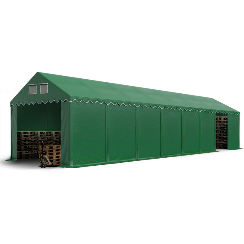 Intent24 - Hangar tente de stockage 4 x 16 m d'élevage de 2,60m de hauteur vert fonce pvc 800 n imperméables - vert