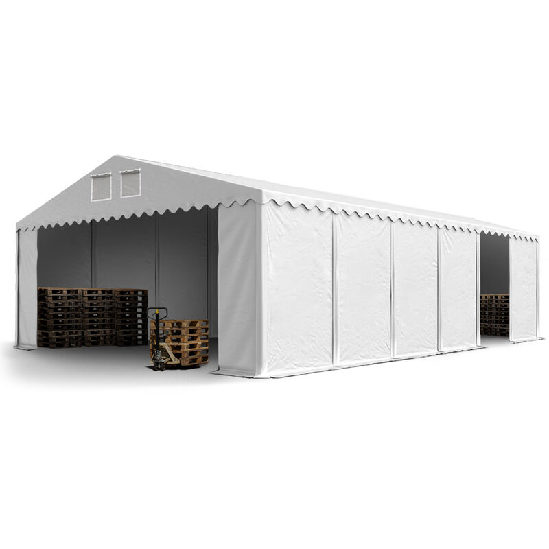 INTENT24 Hangar tente de stockage 8 x 12 m d'élevage de 2,60m de hauteur blanc épaisses d'env. 500g/m² PVC imperméables - blanc