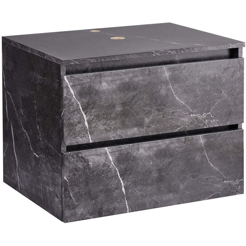 Beliani - Hänge Waschbeckenunterschrank Schwarz Mdp-platte 60x47 Cm Marmor Optik Mit 2 Schubladen Bad-unterschrank Für Aufsatzwaschbecken