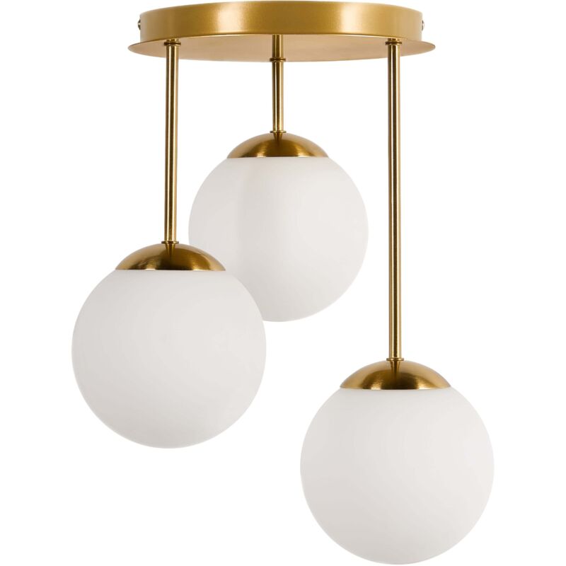 Beliani Braun Hängeleuchte 3-Flammig Riana Glas Metall Messing