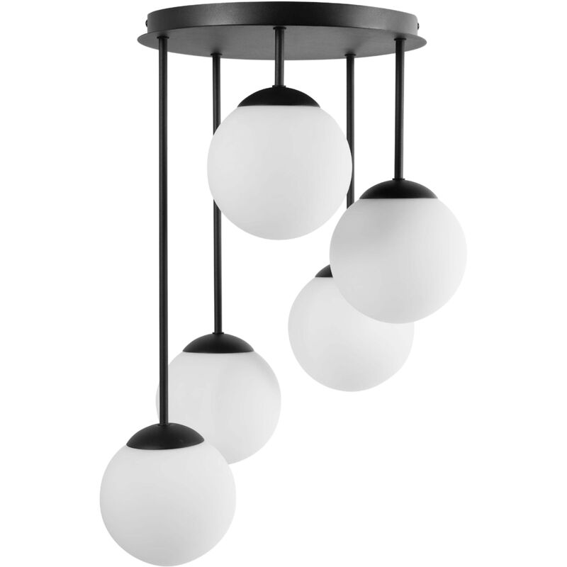 Beliani Weiß Hängeleuchte 5-Flammig Riana Glas Schwarz