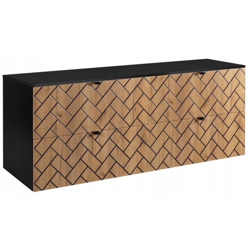 Rodan Fabryka Mebli Hängende Waschtischunterschrank - 160 Cm - Goldene Eiche - Elegantes Design - 4 Soft Close Schubladen