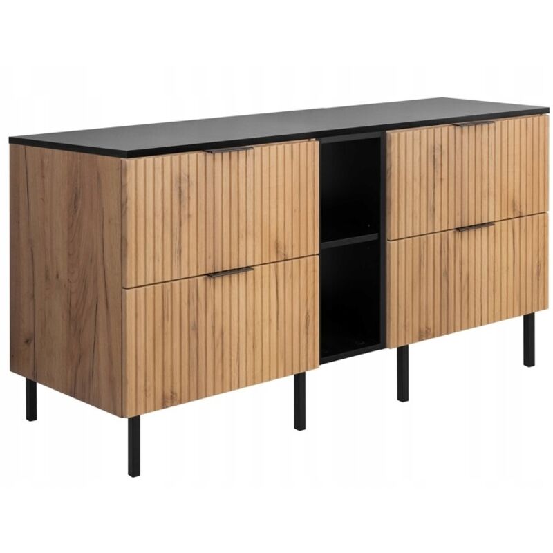 Rodan Fabryka Mebli Waschtischunterschrank Flow - 140 Cm - Schwarze Eiche - Modernes Design - Mit Regal Und Arbeitsplatte