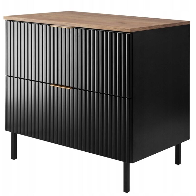 Rodan Fabryka Mebli Waschtischunterschrank Flow 80 Cm - Schwarz - Modernes Design - Mit Metallbeinen Und Soft Close Schubladen