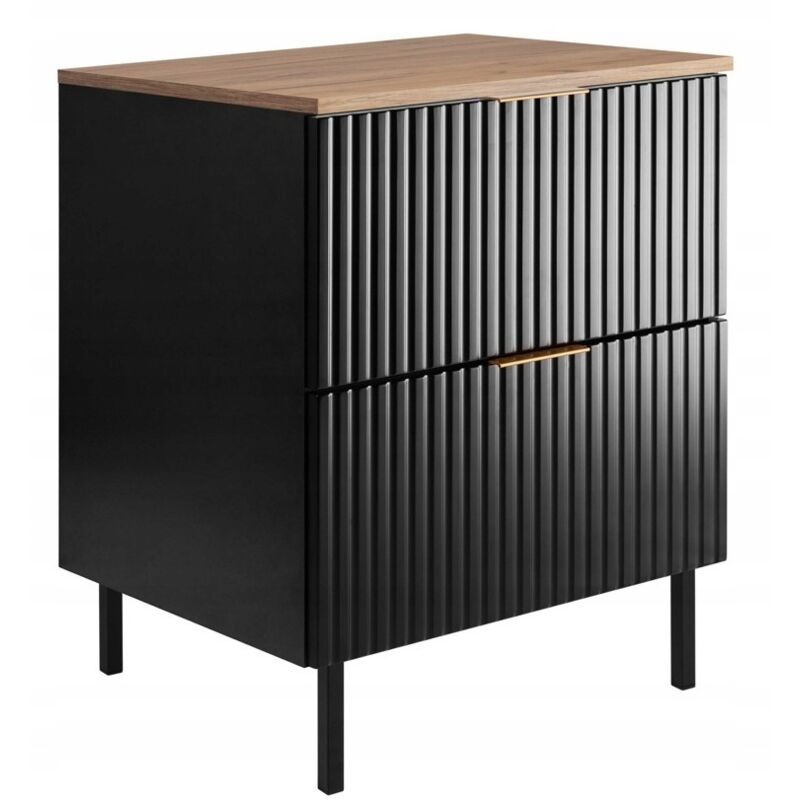 Rodan Fabryka Mebli Waschtischunterschrank 60 Cm - Schwarz - Moderner Stil - Mit Eichenplatte Und Beinen