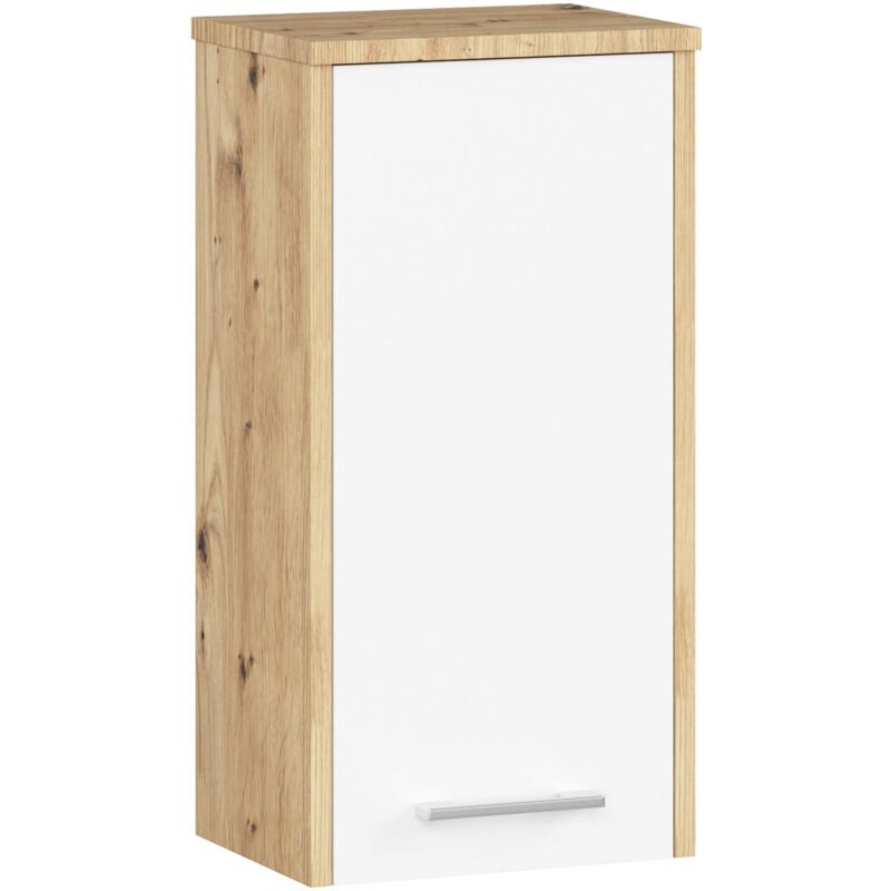 Hängender Badezimmerschrank Akord Fin Artisan Eiche 30 Cm Tür 2 Ebenen Front Weiß B30 X H60 X T22, 5 Cm