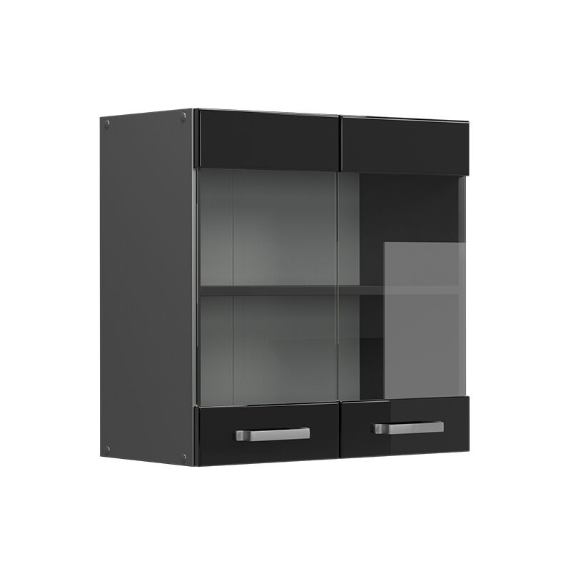 Vicco - Küchenglasschrank R-line, Schwarz Hochglanz, 60 Cm