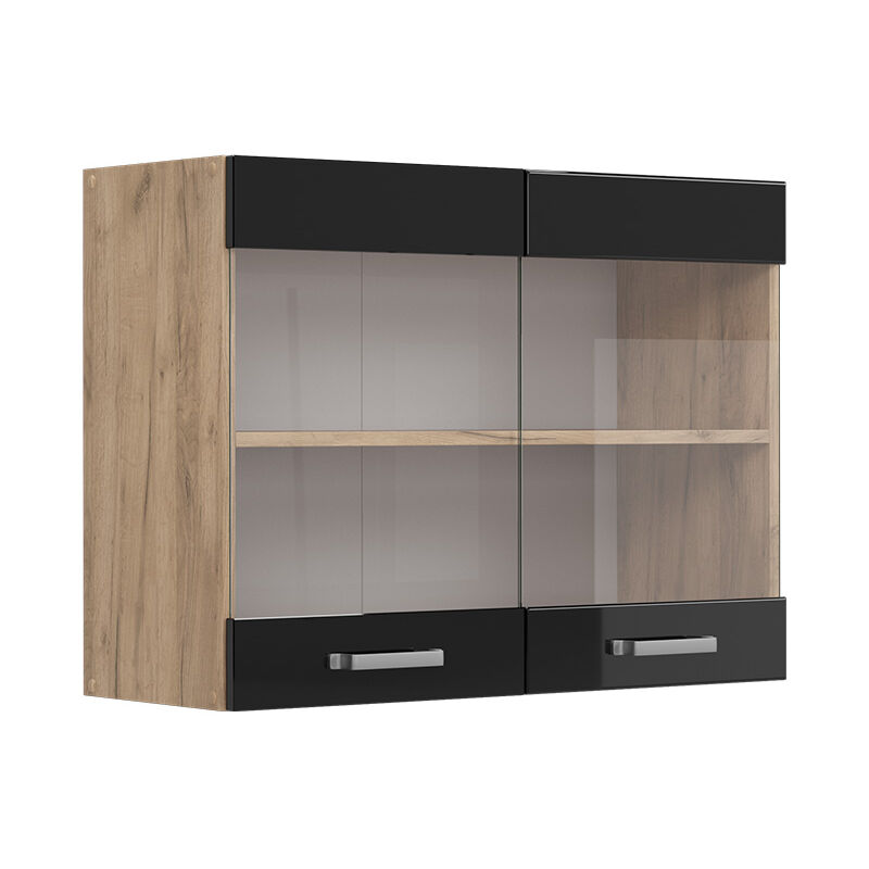 Vicco - Küchenglasschrank R-line, Schwarz Hochglanz, 80 Cm