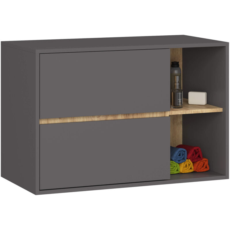 Akord Hängender Waschbeckenunterschrank Vami Für Waschbecken Graphitgrau, Artisan Eiche 90 Cm 2 Schubladen B90xh60xt45, 5 Cm