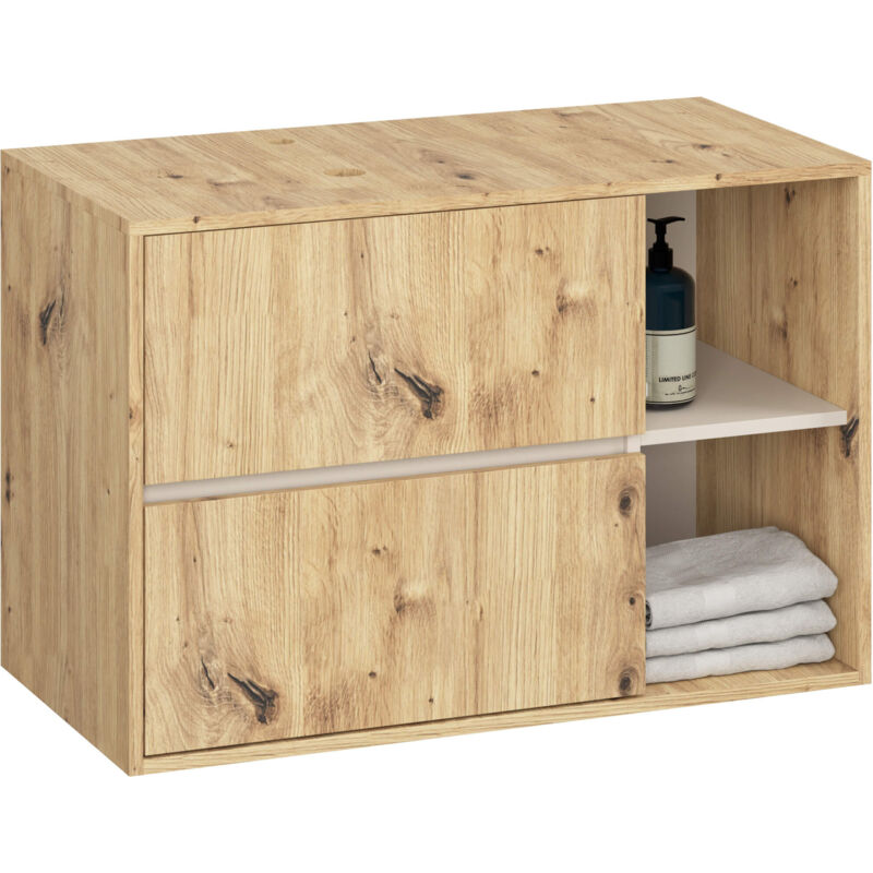 Akord Hängender Waschbeckenunterschrank Vami Mit Waschbecken Artisan Eiche, Kaschmir 90 Cm 2 Schubladen B90xh60xt45, 5 Cm
