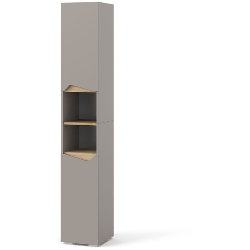 Vicco - Badschrank Marelle, Greige, 30 X 180 Cm Mit Türen, Und Offenen Fächern