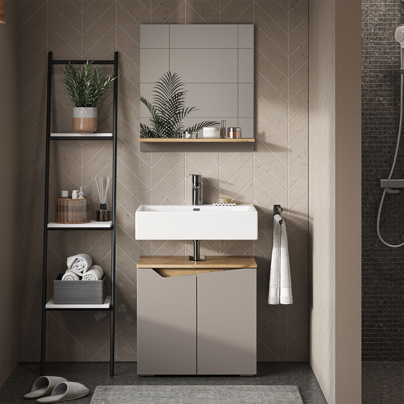Vicco - Badspiegel Marelle, Greige, 60 X 67 Cm Mit Regal