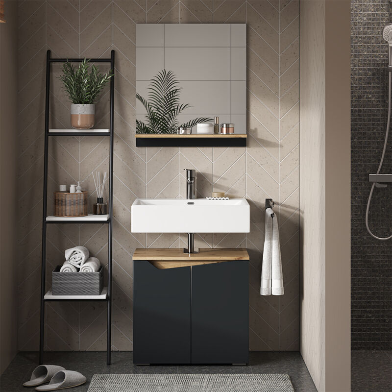 Vicco - Badspiegel Marelle, Anthrazit, 60 X 67 Cm Mit Regal