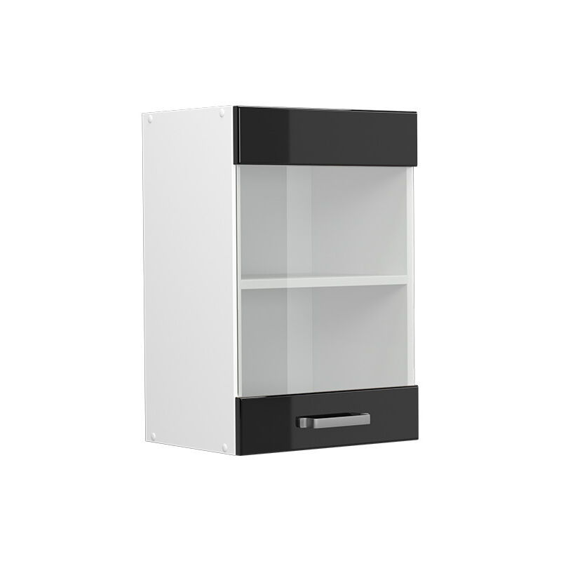 Vicco - Hängeschrank R-line, Schwarz Hochglanz, 40 Cm Mit Glastür