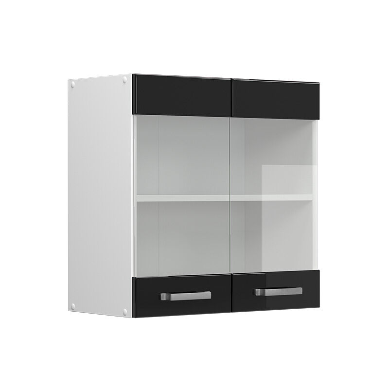 Hängeschrank R-line, Schwarz Hochglanz, 60 Cm Mit Glastüren, Vicco