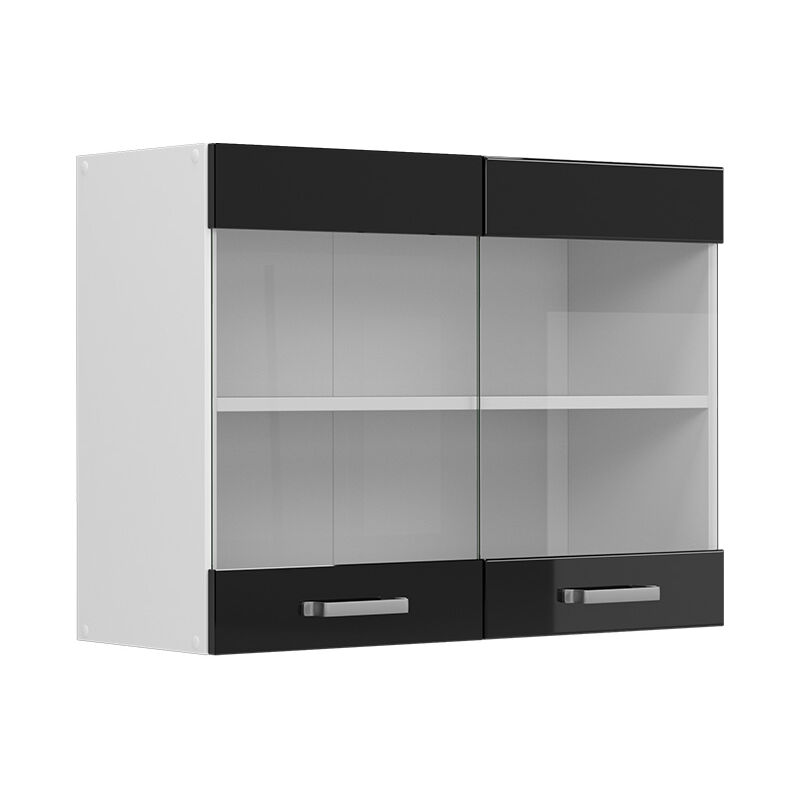 Hängeschrank R-line, Schwarz Hochglanz, 80 Cm Mit Glastüren, Vicco
