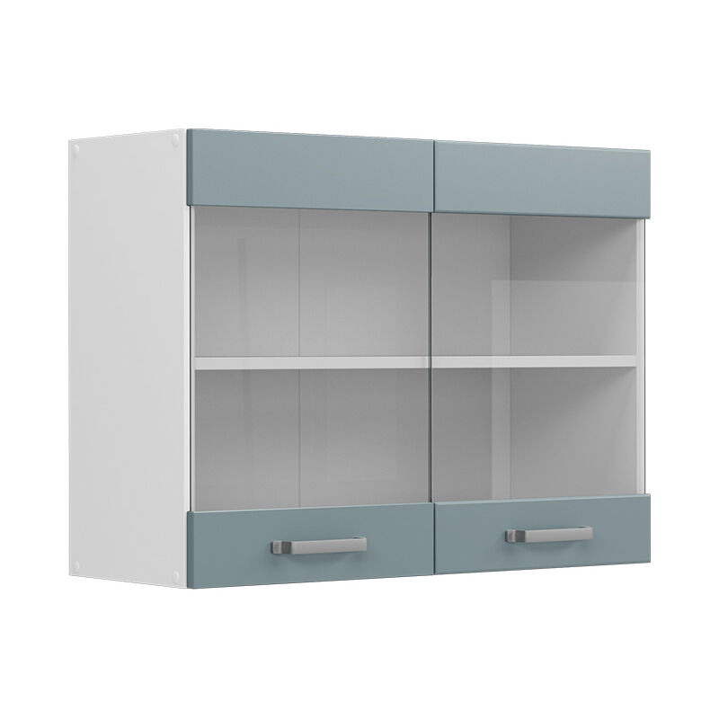 Hängeschrank R-line, Blau-grau, 80 Cm Mit Glastüren, Vicco