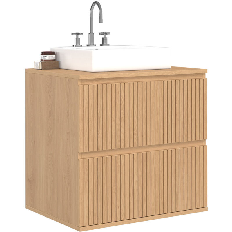 Idmarket Beige Hängewaschtisch Badezimmer Victor 2 Schubladen Latteneffekt