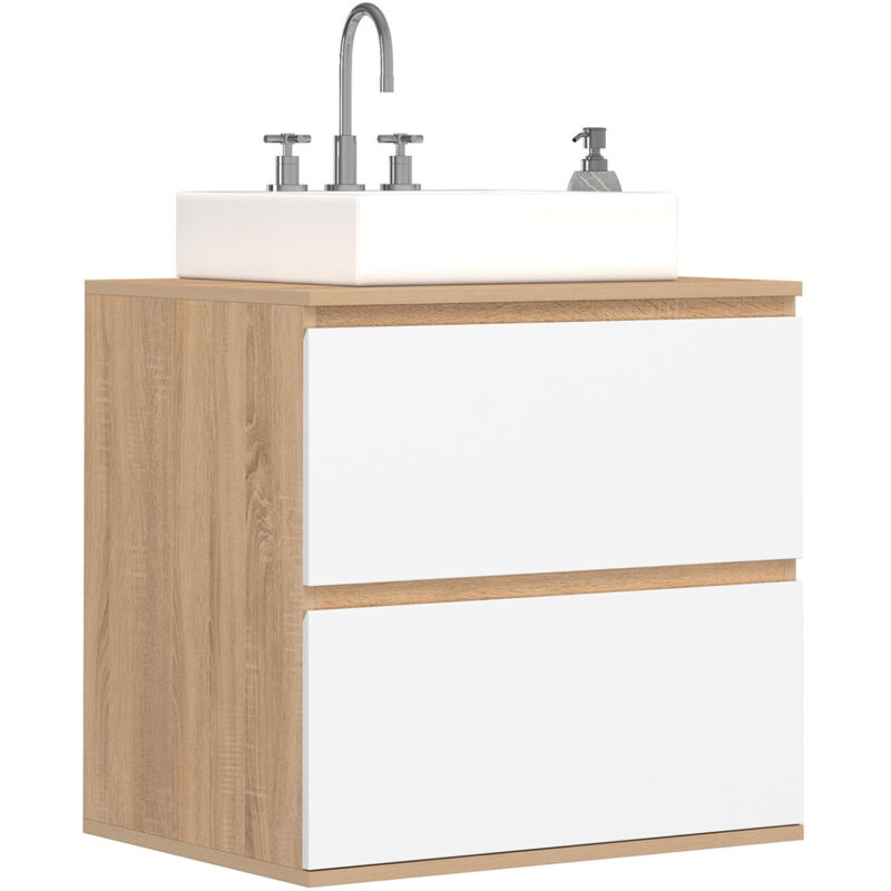 Idmarket Weiß Hängewaschtisch Im Badezimmer Tomi Mit 2 Schubladen In Buche Und