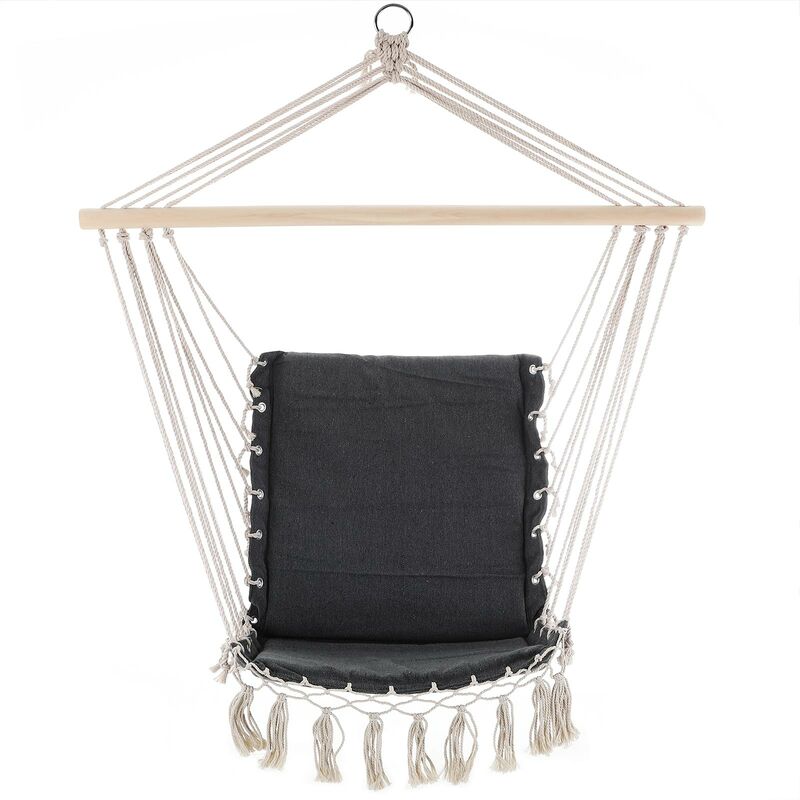 Hanging Chair Garden Outdoor 150kg Swing Hammock Rope Seat Cotton Lounger Grey - Detex