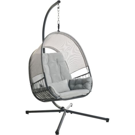 Hanging Chair with Stand ALVIANO Fabric Light Grey