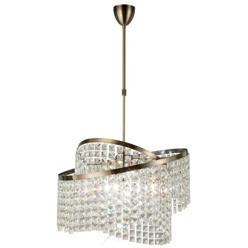 Inspired Diyas Cortina - Telescopic Ceiling Pendant 8 Light with Adjustable Rings Antique Brass, Crystal