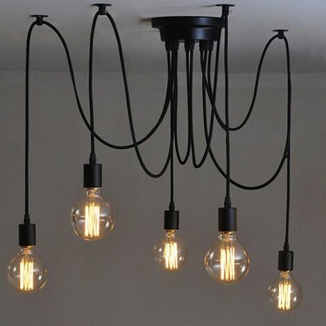 Hanging Edison 2 Meters Adjustable Ceiling Lamp Spider Light Metal Wire Cage Pendant Lighting Chandelier Modern Industrial Luminous Light (Bulb NOT INCLUDED) (5 Arms)