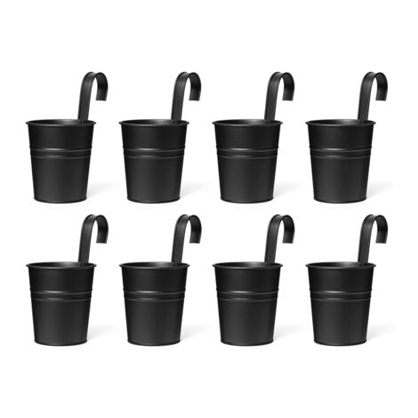 Hanging Flower Pot Metal Iron Bucket for Railing Garden Decorative Stand Pot(Black)