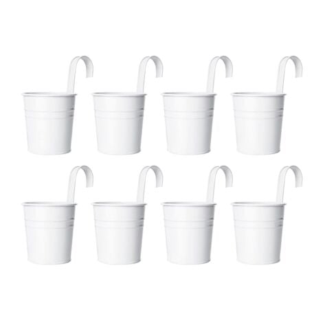 Hanging Flower Pot Metal Iron Bucket for Railing Garden Decorative Stand Pot(White)