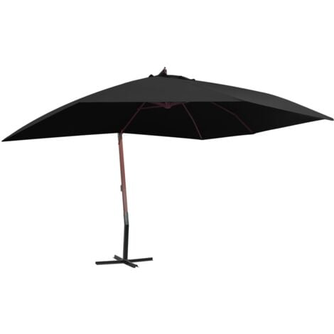 Hanging Garden Parasol with Wooden Pole 400x300 cm Black vidaXL