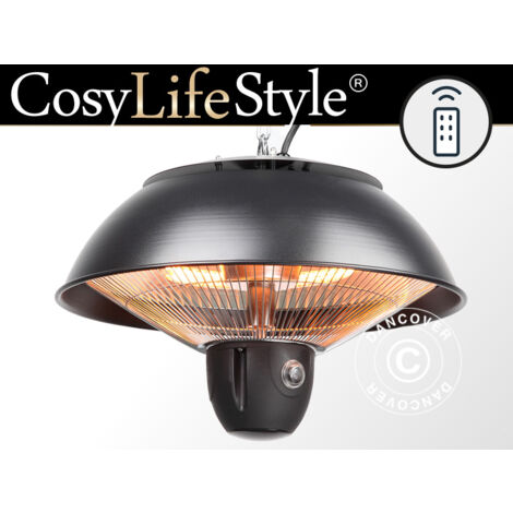 Hanging halogen patio heater MINNA w/RC, 1500W, Black - Dancover