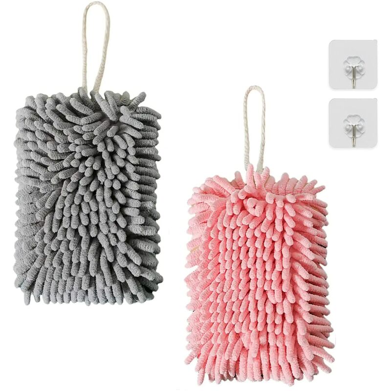 Hanging Hand Towel, Soft Fluffy Microfiber Towel Super Absorbent Quick Dry Towels for Kitchen and Bathroom (2 Pieces)