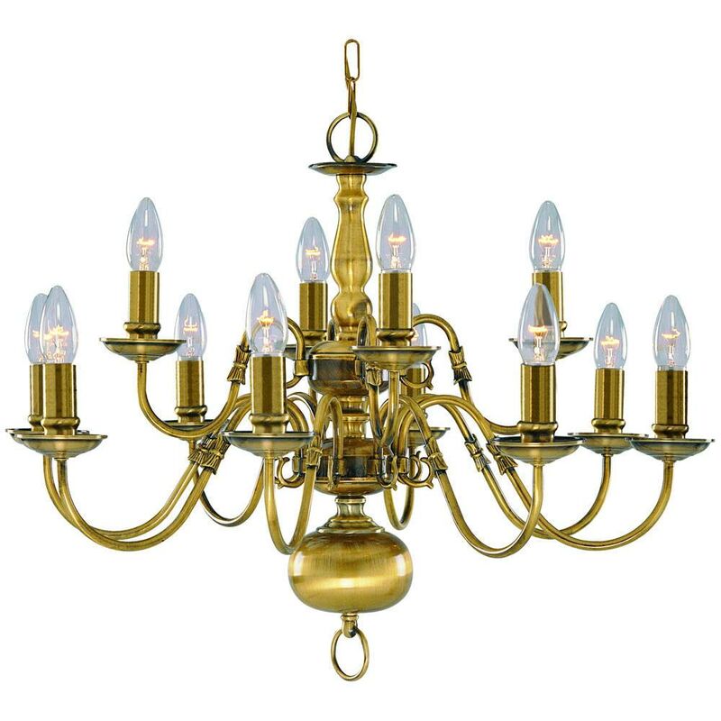 Flemish - 12 Light Chandelier Antique Brass Finish, E14 - Searchlight