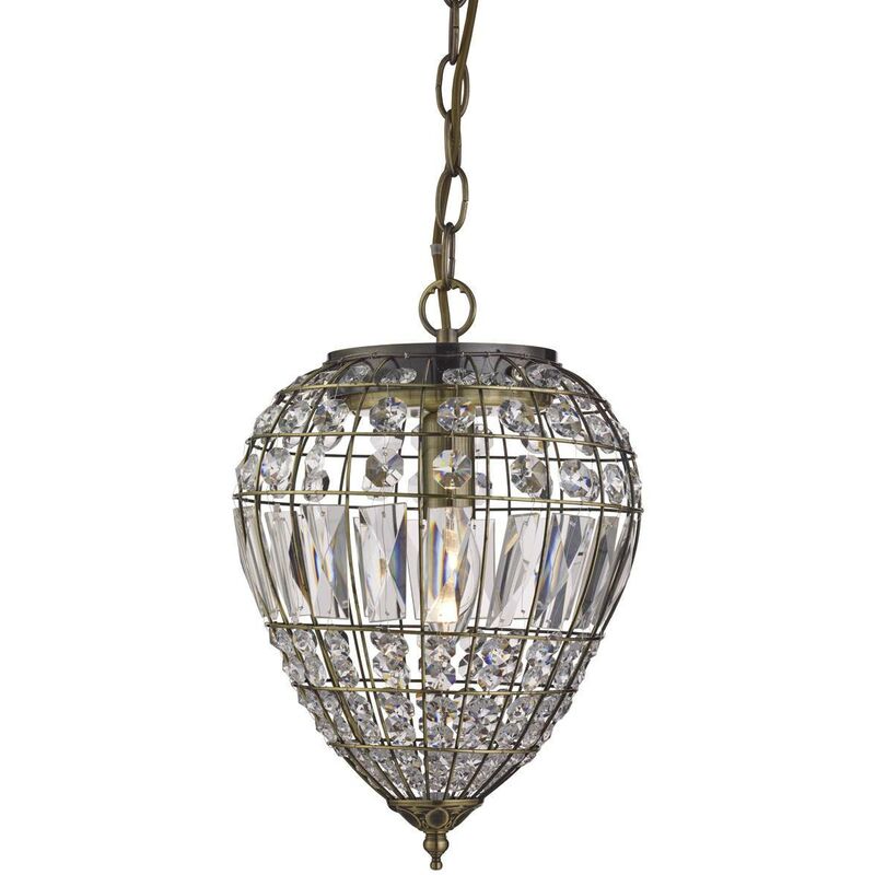 Searchlight Pineapple - 1 Light Ceiling Drop Pendant Antique Brass with Glass Crystals, E14