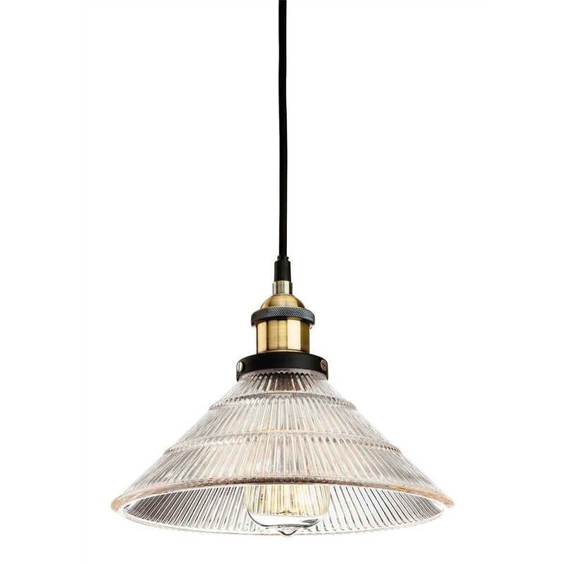 Empire - 1 Light Dome Ceiling Pendant Antique Brass, Clear Fluted Glass, E27 - Firstlight