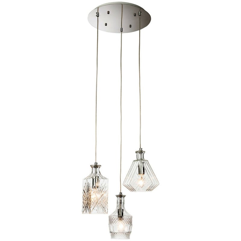Firstlight Decanter - 3 Light Ceiling Cluster Pendant Chrome, Clear Decorative Glass, E14